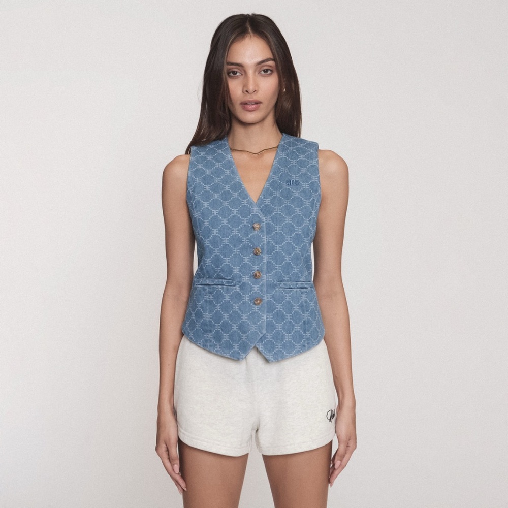 ELLANDEMM Denim Vest, Designer Logo Vest NWOT